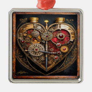 Steampunk Rubine und Zahnräder Dunkles Herz Ornament Aus Metall