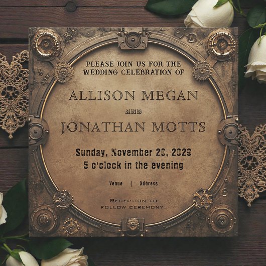 Steampunk Rustic Industrial Wedding Invitation Einladung