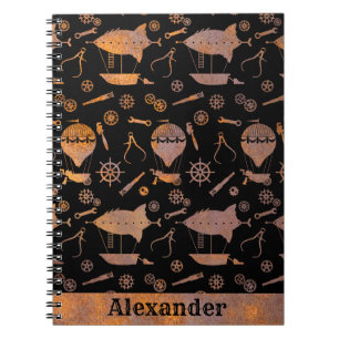 Steampunk Rusty Airships Thema Individuelle Name Notizblock