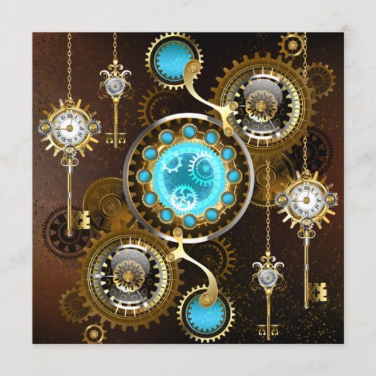 Steampunk Rusty Background with Turquoise Lenses Hinweiskarte (Vorderseite)