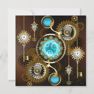 Steampunk Rusty Background with Turquoise Lenses Hinweiskarte