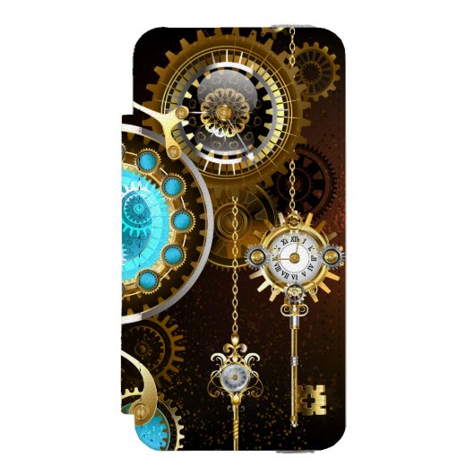 Steampunk Rusty Background with Turquoise Lenses Incipio iPhone Geldbeutel-Hülle (Folio Vorderseite)