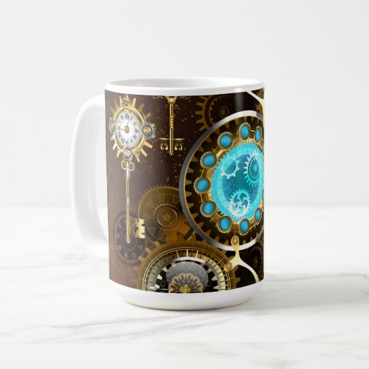 Steampunk Rusty Background with Turquoise Lenses Kaffeetasse (Vorderseite Links)