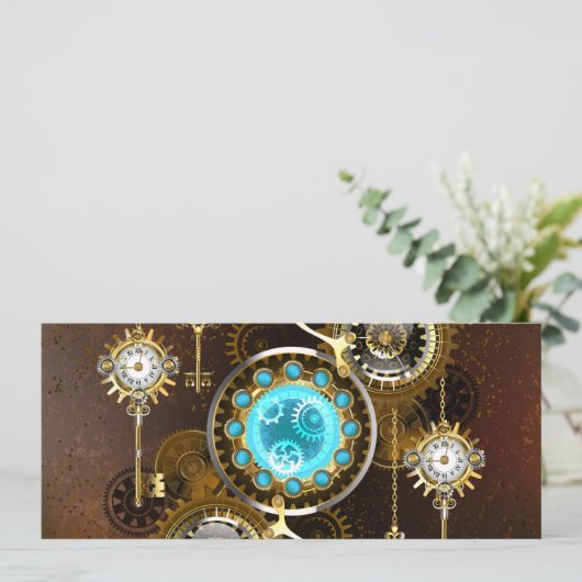 Steampunk Rusty Background with Turquoise Lenses Karte (Stehend Vorderseite)