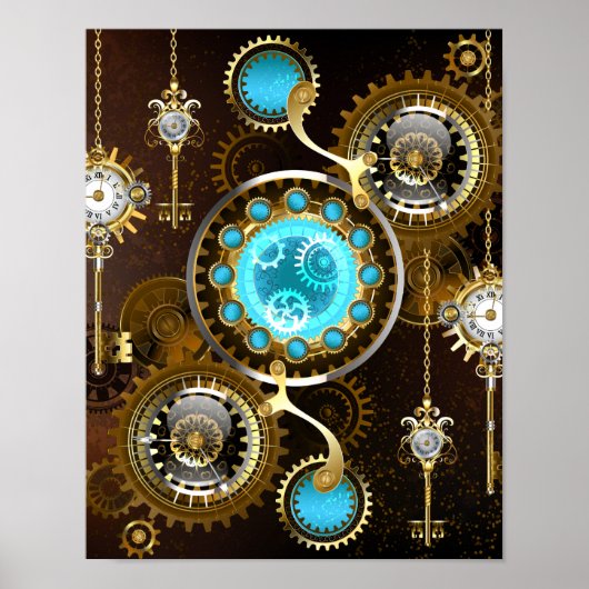 Steampunk Rusty Background with Turquoise Lenses Poster (Vorne)