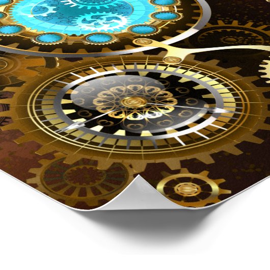 Steampunk Rusty Background with Turquoise Lenses Poster (Ecke)