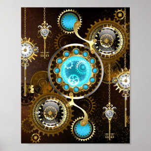 Steampunk Rusty Background with Turquoise Lenses Poster