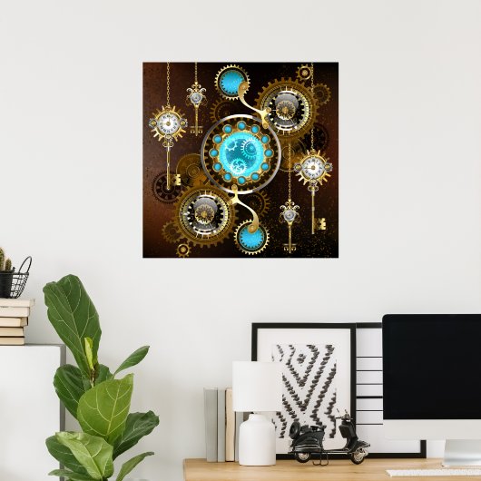 Steampunk Rusty Background with Turquoise Lenses Poster (Heimbüro)