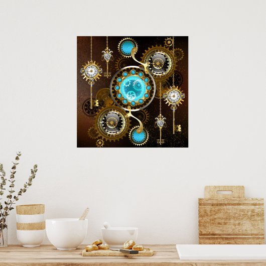 Steampunk Rusty Background with Turquoise Lenses Poster (Küche)