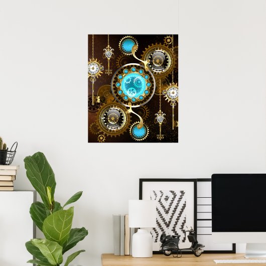 Steampunk Rusty Background with Turquoise Lenses Poster (Heimbüro)