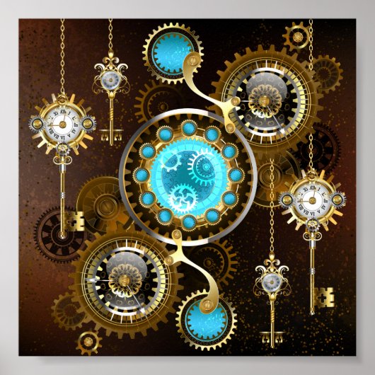 Steampunk Rusty Background with Turquoise Lenses Poster (Vorne)