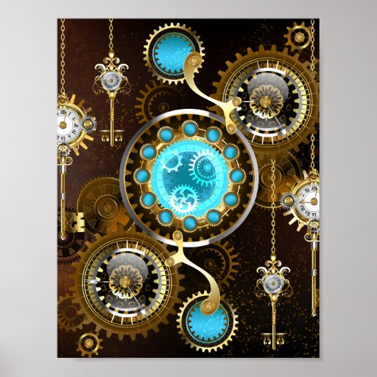 Steampunk Rusty Background with Turquoise Lenses Poster (Vorne)
