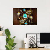 Steampunk Rusty Background with Turquoise Lenses Poster (Heimbüro)