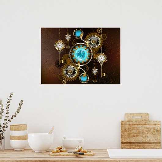 Steampunk Rusty Background with Turquoise Lenses Poster (Küche)