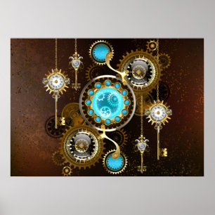 Steampunk Rusty Background with Turquoise Lenses Poster