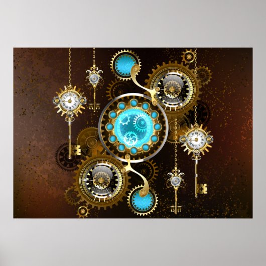 Steampunk Rusty Background with Turquoise Lenses Poster (Vorne)