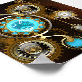 Steampunk Rusty Background with Turquoise Lenses Poster (Ecke)