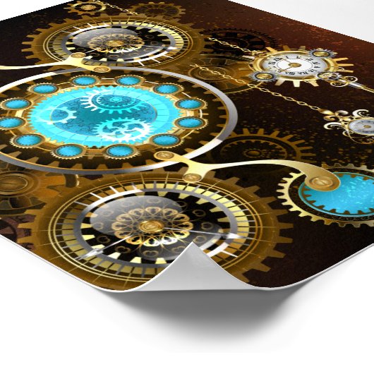 Steampunk Rusty Background with Turquoise Lenses Poster (Ecke)