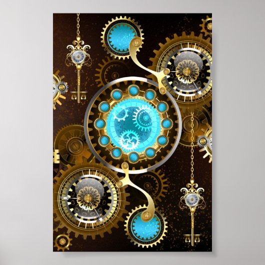 Steampunk Rusty Background with Turquoise Lenses Poster (Vorne)