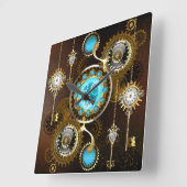 Steampunk Rusty Background with Turquoise Lenses Quadratische Wanduhr (Winkel)