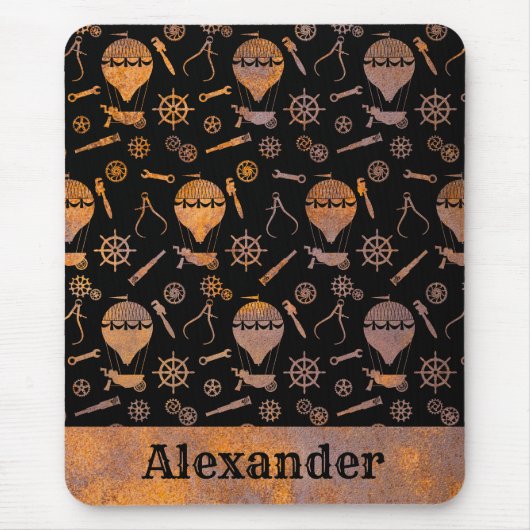 Steampunk Rusty Balloon Theme Individuelle Name Mousepad (Vorne)