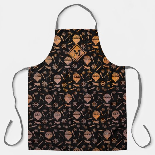 Steampunk Rusty Ballooning Theme Monogram Schürze (Vorderseite)