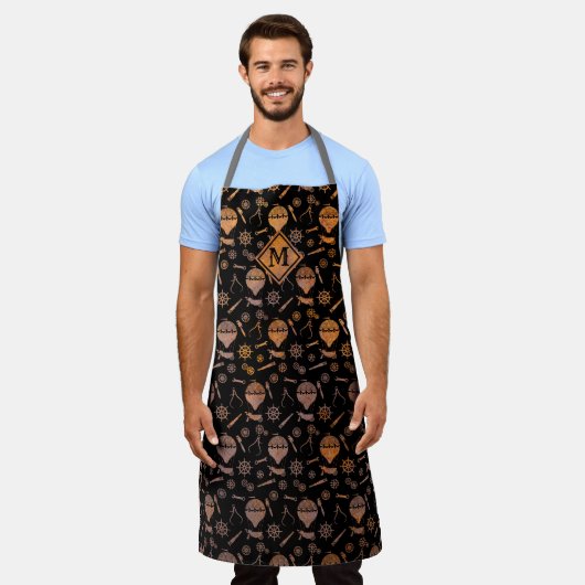 Steampunk Rusty Ballooning Theme Monogram Schürze (Getragen)