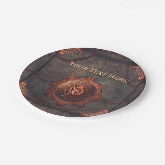 Steampunk Rusty Clock Pappteller (Schrägansicht)