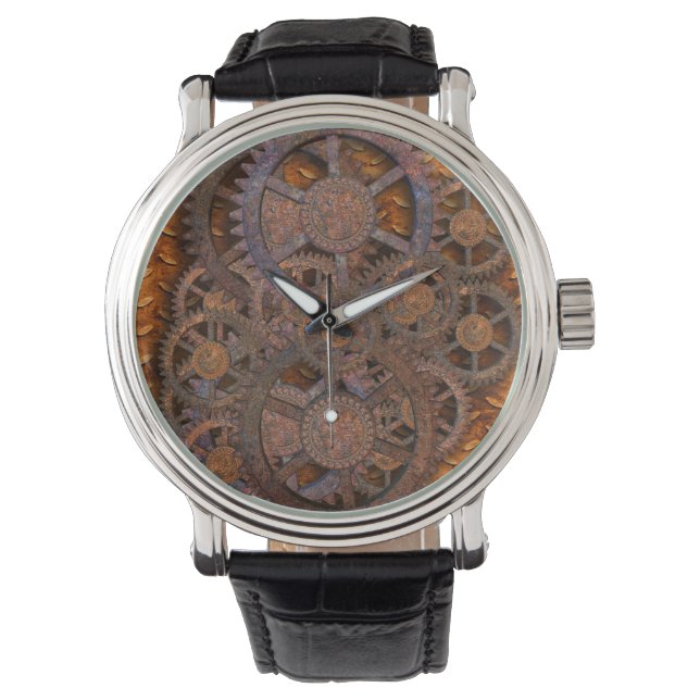 Steampunk Rusty Cogs Armbanduhr (Vorderseite)