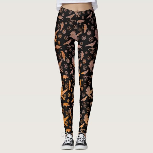Steampunk-Rusty Crows and Gears Leggings (Vorderseite)
