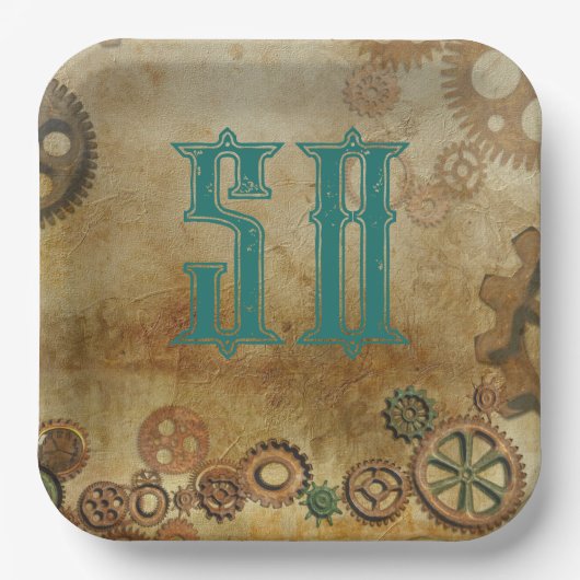 Steampunk Rusty Gears Birthday Age Paper Teller (Vorderseite)