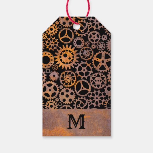 Steampunk Rusty Gears Custom Monogram Geschenkanhänger (Vorderseite)
