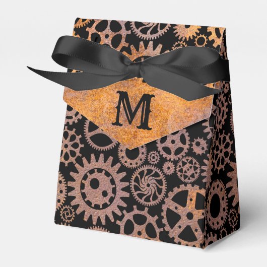 Steampunk Rusty Gears Custom Monogram Geschenkschachtel (Vorderseite)