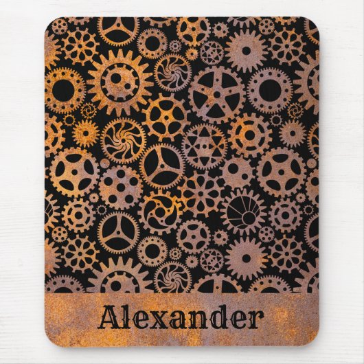 Steampunk Rusty Gears Individuelle Name Mousepad (Vorne)
