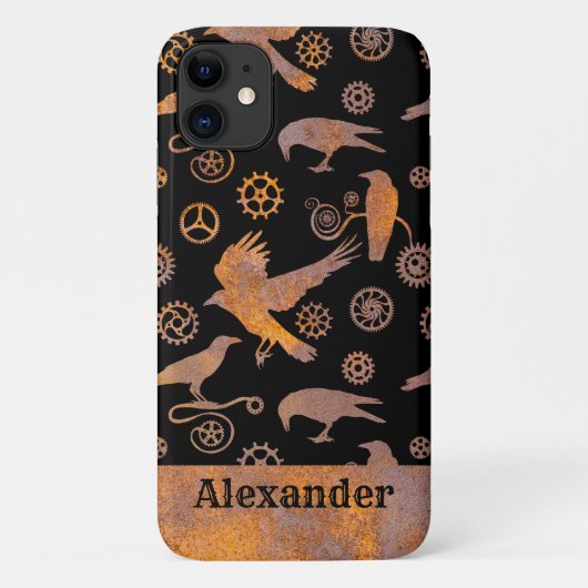 Steampunk-Rusty Gears und Crows-Individuelle Name Case-Mate iPhone Hülle (Rückseite)