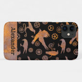 Steampunk-Rusty Gears und Crows-Individuelle Name Case-Mate iPhone Hülle (Rückseite (Horizontal))