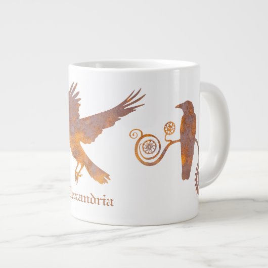 Steampunk-Rusty Gears und Crows-Individuelle Name Jumbo-Tasse (Vorderseite Rechts)