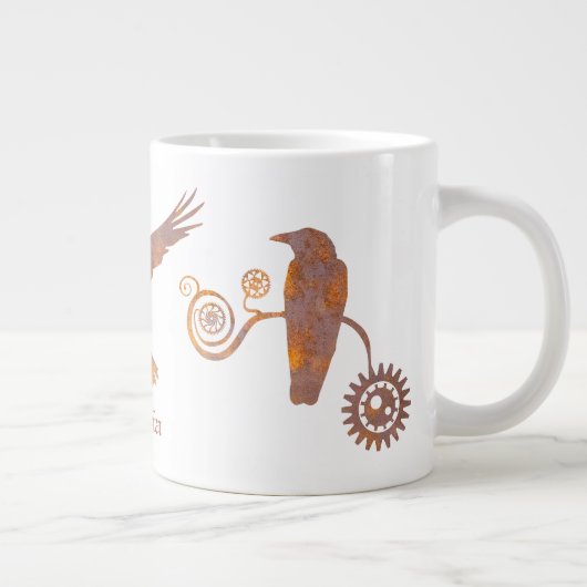 Steampunk-Rusty Gears und Crows-Individuelle Name Jumbo-Tasse (Rechts)