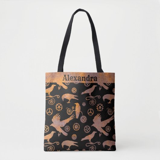 Steampunk-Rusty Gears und Crows-Individuelle Name Tasche (Vorderseite)