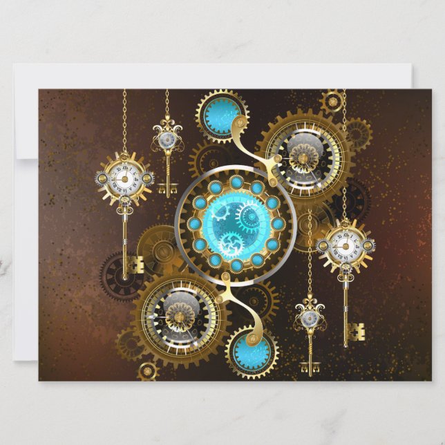 Steampunk Rusty Hintergrund mit türkisfarbenen Lin (Vorderseite)