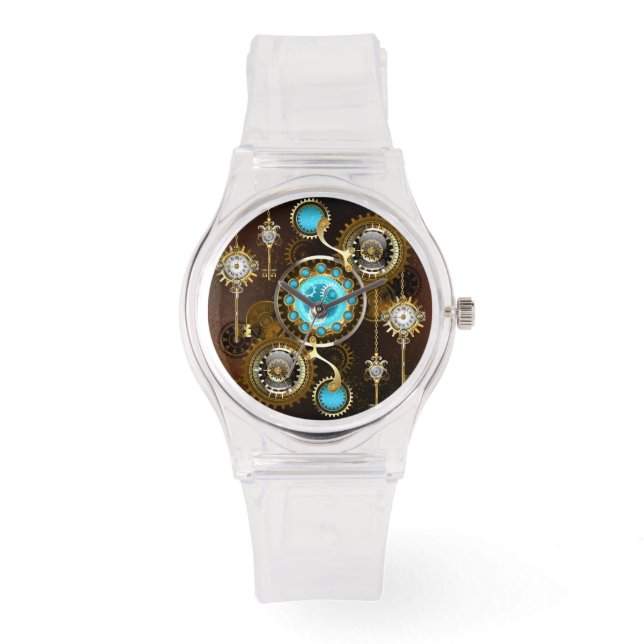 Steampunk Rusty Hintergrund mit türkisfarbenen Lin Armbanduhr (Vorderseite)