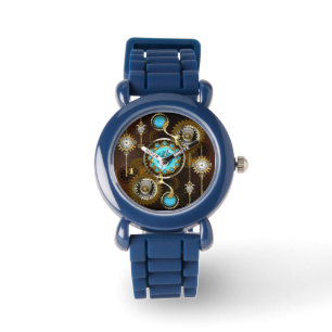 Steampunk Rusty Hintergrund mit türkisfarbenen Lin Armbanduhr