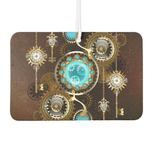 Steampunk Rusty Hintergrund mit türkisfarbenen Lin Autolufterfrischer (Vorderseite)