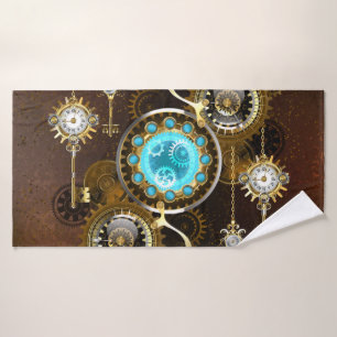 Steampunk Rusty Hintergrund mit türkisfarbenen Lin Badehandtuch