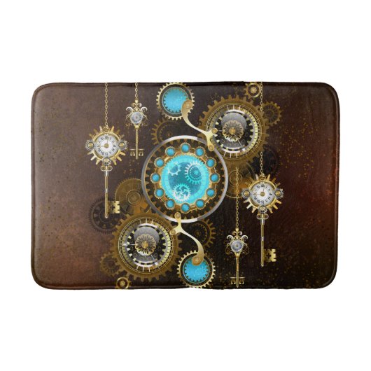 Steampunk Rusty Hintergrund mit türkisfarbenen Lin Badematte (Vorderseite)