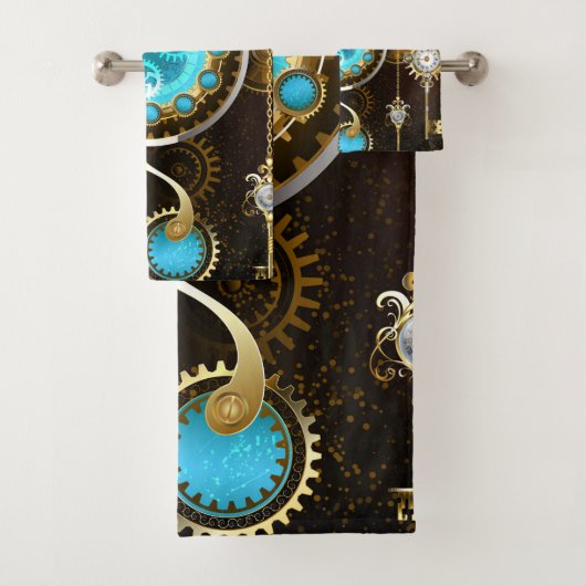 Steampunk Rusty Hintergrund mit türkisfarbenen Lin Badhandtuch Set (Insitu)