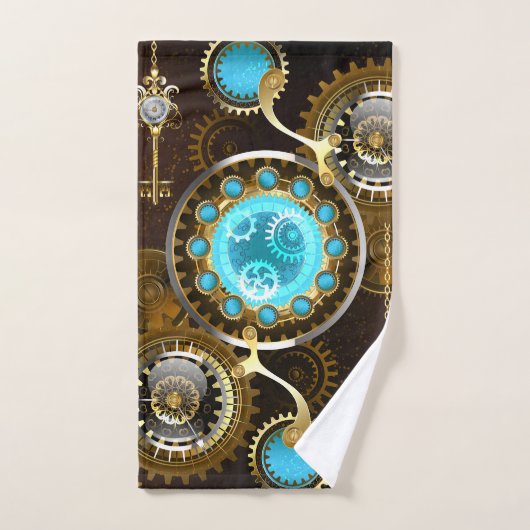 Steampunk Rusty Hintergrund mit türkisfarbenen Lin Badhandtuch Set (Handtuch)
