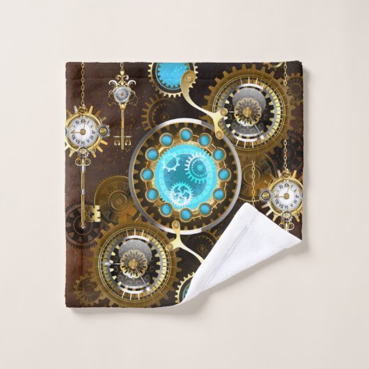Steampunk Rusty Hintergrund mit türkisfarbenen Lin Badhandtuch Set (Waschlappen)