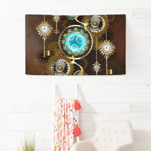 Steampunk Rusty Hintergrund mit türkisfarbenen Lin Banner (Insitu)