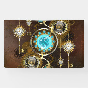 Steampunk Rusty Hintergrund mit türkisfarbenen Lin Banner